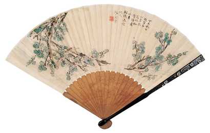 金章 1907年作 梅花 成扇